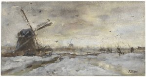 Paysage avec moulin sous la neige - Jacob Maris