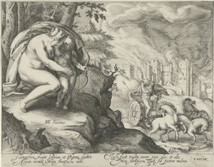 Vénus encourage Cupidon à tirer une flèche sur Pluton - Jacob Matham (attributed to)
