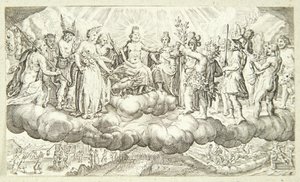 Bacchus offrant du vin à Jupiter