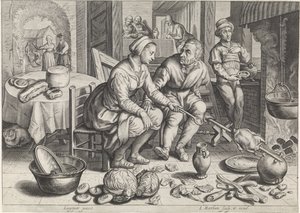 Scène de cuisine avec poulet à la broche