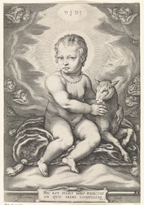Enfant Jésus assis avec un agneau
