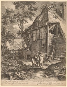 Abraham chassant Agar - Jacob Matham, after Abraham Bloemaert
