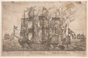 Combat naval entre des navires danois et un navire pirate turc - Jacob Mortenssøn Maschius