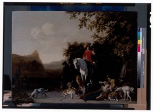 Scène de chasse avec des figures au repos