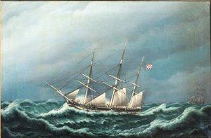 Deux frégates danoises dans une tempête signalant l