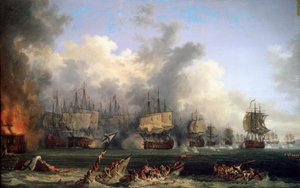 Le naufrage du cuirassé russe St. Evstafius dans la bataille navale de Chesma, 1771 - Jacob Philipp Hackert