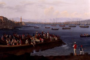 La baie de Naples près de Santa Lucia montrant les flottes navales revenant d