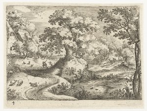 Paysage avec voyageurs près des maisons