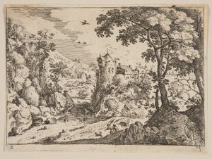 Ruisseau entre le coteau rocheux et le château, tiré de Paysages