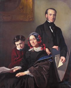 Mme A J Schmidt-Keiser, veuve du peintre Willem Hendrik Schmidt (1809-49), professeur de Jacob Spoel, avec son frère J N Keiser et son fils de dix ans.