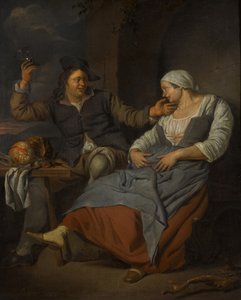 Un couple assis buvant du vin - Jacob Toorenvliet