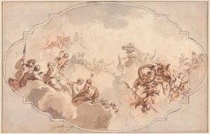Design pour un plafond: Apothéose de Callisto ou Diane (recto), et esquisse de figures (verso) - Jacob de Wit