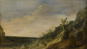 Paysage de montagne avec vue sur une rivière et la mer - Jacob van Geel