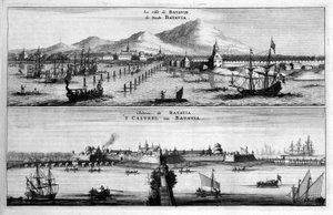 Vues de la ville, du port et du château de Batavia - dans « L