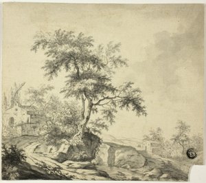 Paysage avec Arbre sur la Route vers les Bâtiments - Jacob van Ruisdael