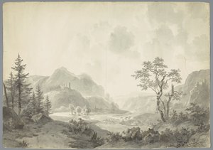 Paysage de montagne avec une rivière - Jacob van Strij