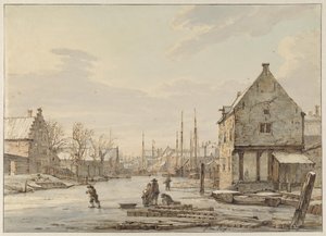 Vue près des remparts de Dordrecht en hiver - Jacob van Strij