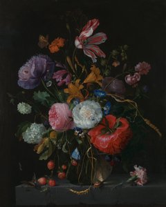 Fleurs dans un vase en verre, vers 1670