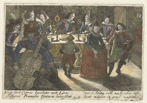 Étudiants et musiciens dînant (Pugillus facetiarum iconographicarum in studiosorum)