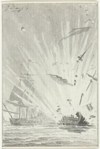 Explosion du navire corsaire néerlandais De Dappere Patriot en combat avec le navire anglais Kameleon, 14 août 1781