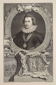 Portrait de George Villiers, duc de Buckingham, illustration de « Têtes de personnes illustres de Grande-Bretagne », publié par Knapton, Londres 1742