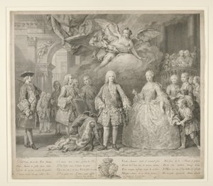 Ferdinand VI et sa reine Maria Barbara de Braganza avec Scarlatti et le célèbre castrat italien Farinelli - Jacopo (after) Amigoni