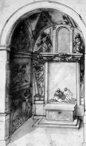Conception pour une chapelle décorée de fresques et un autel avec une Lamentation, l