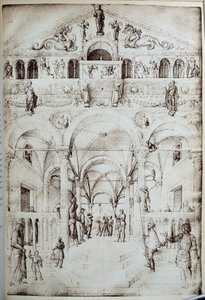 La flagellation du Christ Dessin à la plume et encre par Jacopo Bellini