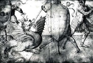 Guerriers combattant un dragon, c.1450