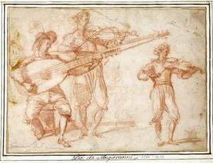 Deux musiciens jouant du Chiatarrone et du violon, avec une étude subsidiaire du deuxième musicien