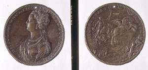 Médaille portrait, avers représentant Hippolyte Gonzaga, revers représentant peut-être Junon sur son char