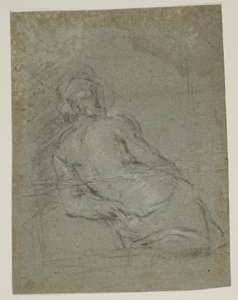 Figure masculine semi-nue à mi-corps penchée à gauche