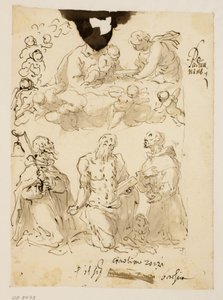 Saints Antoine, Jérôme et Bernardin à genoux, avec la Vierge et l
