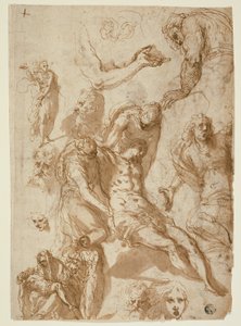 Esquisses pour une Lamentation et une Pietà, et de diverses figures, têtes et un bras (recto); Esquisses du Christ mort, et de diverses figures et têtes (verso)