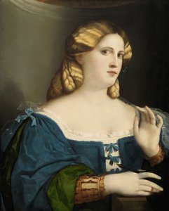 Jeune femme en robe bleue, avec éventail, 1512-1514