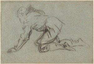 Un homme agenouillé tenant un bâton [recto] - Jacopo Tintoretto