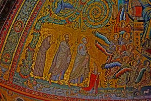 Saint François, Saint Paul, Saint Pierre, Pape Nicolas IV et anges assistant au Couronnement de la Vierge