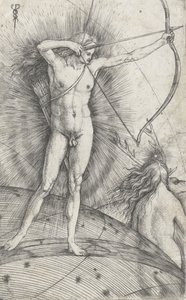 Apollon avec arc et flèche sur le globe céleste et Diane avec un cerf, 1503-5 - Jacopo de Barbari