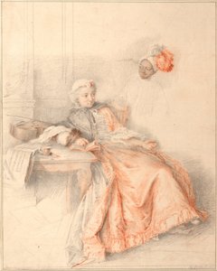 Jeune dame lisant et un page