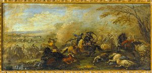 Une bataille entre chrétiens et musulmans ... (huile sur toile)