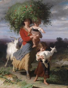 Mère avec enfants sur le chemin du retour