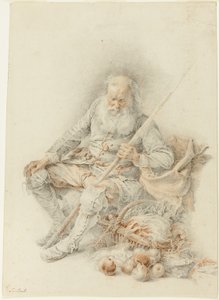Vieil homme avec un panier de fruits et légumes