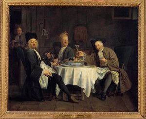 Buveurs de vin autrefois dit le poète Alexis Piron (1689-1773) à table avec ses amis Jean Joseph Vadé (1720-1757) et Charles Collé (1709-1783)