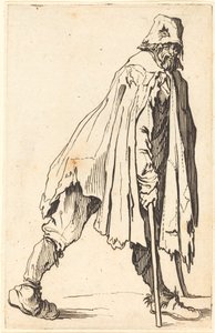 Mendiant avec béquilles et casquette