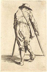 Mendiant avec des béquilles et un chapeau, vue de dos - Jacques Callot