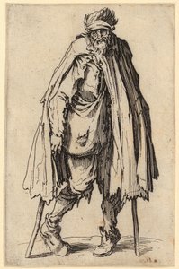 Mendiant avec béquille et sac en bandoulière, planche 10 de la série « Les Mendiants » - Jacques Callot