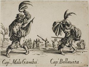 Capitaine Mala Gamba - Capitaine Bellavita, planche 15 des Balli di Sfessania - Jacques Callot
