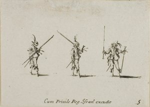 Exercice avec des piques inclinées, planche cinq des Exercices militaires - Jacques Callot