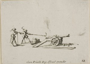 Tir du canon, planche douze des Exercices militaires - Jacques Callot