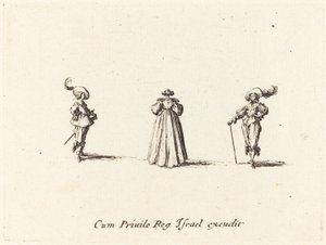 Dame vue de dos, et deux messieurs - Jacques Callot